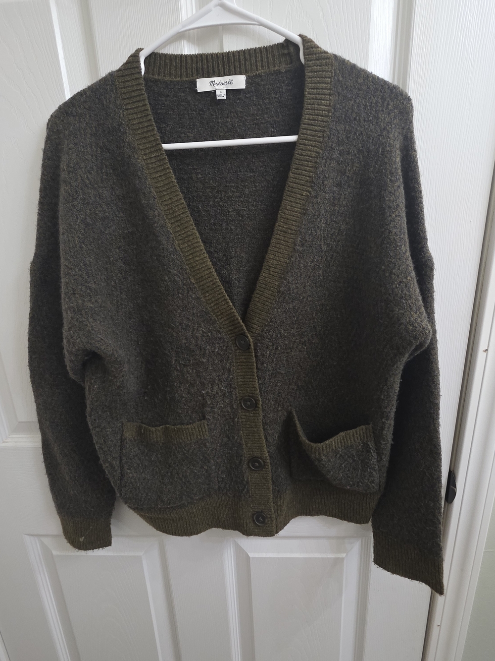 Madewell Olive Knit Button-Up Pocket Cardigan - Picture 1 of 6
